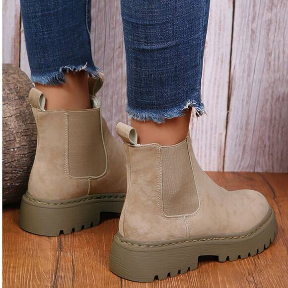 Ankle Platform Boot Womens Size 6 Khaki Faux Suede Booties - Picture 10 of 11